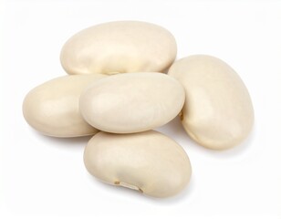 Butter Beans on Isolated White Background – Cream-Colored Lima Bean Relative with Soft Flesh and Studio Lighting