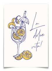 La Dolce Vita Italian Hand Drawn Cocktail Poster.
