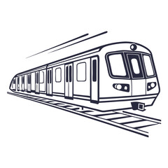 Subway train illustration in motion, showcasing sleek design and modern features, representing urban transportation and connectivity in a vibrant city environment