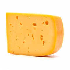 Cheddar Cheese on Isolated White Background – Aged Cow’s Milk Block with Natural Texture and Studio Lighting