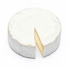 Brie Cheese on Isolated White Background – Soft French Cheese with Edible Rind and Creamy Flesh