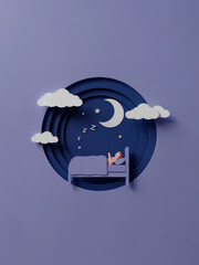 Minimalist Bedroom at Night with Moon and Stars