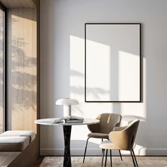 Fotobehang Frame mockup, ISO A paper size. Living room wall poster mockup. Interior mockup with house background. Modern interior design. 3D render  © mtlapcevic