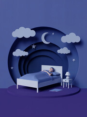 Peaceful Sleep Scene in a Nighttime Paper Cut Style
