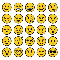 Colorful Emoji Icon Set with Funny Expressions