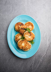 Cottage cheese pancakes. Tasty breakfast food. Syrniki