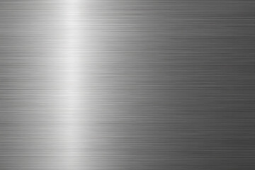 A polished metal surface with a brushed texture, featuring a bright vertical reflection. The grey metallic background is modern and minimalist.