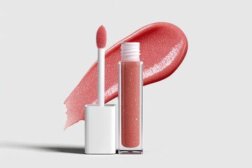 Close-up studio shot of a luxurious glossy lip gloss, showcasing a smooth application and radiant shine, perfect for adding glamour and sophistication to any look. © whitestorm