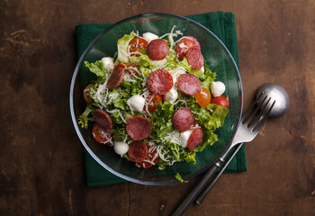 Pepperoni Salad with Lettuce and Mozzarella