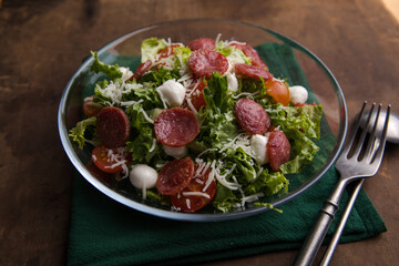 Pepperoni Salad with Lettuce and Mozzarella