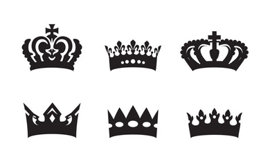 Set black crowns. Royal insignia collection. Royal crowns. Set of icons and elements for logo design.