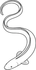 Eel Fish Line Art - Simple Black and White Vector Illustration