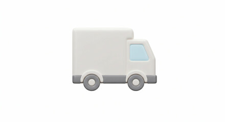 White delivery truck with grey wheels and light blue window