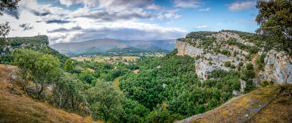 Panoramic view of the Ojo Guareña region in the province of Burgos