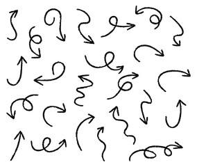 Hand drawn arrows brush black and white arrows illustration
