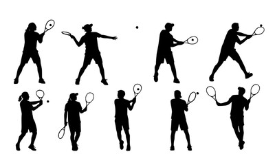 Obraz premium Set Bundle Tennis Action Silhouettes Illustrating Diverse Player Movements and Techniques for Enthusiasts and Sports Lovers