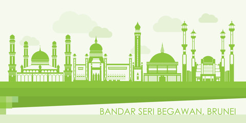 Green Skyline panorama of city of Bandar Seri Begawan, Brunei - vector illustration