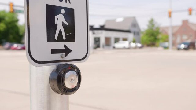 Pressing signal button at intersection for pedestrian 4k
