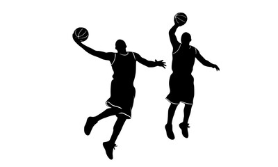 Silhouettes of Basketball Players in Action Showcasing Dynamic Dunking Movements and Athletic Skills on the Court