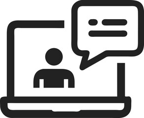 Online Communication Laptop Screen Showing Person with Chat Bubble Icon – Digital Interaction and Messaging