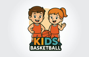 Kids Basketball Cartoon Character logo Template