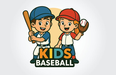 Kids Baseball Cartoon Character logo Template
