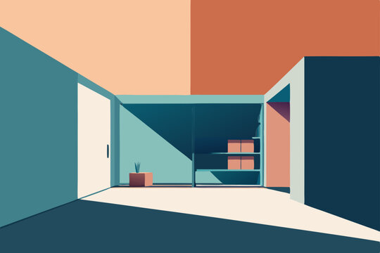 Vector illustration of modern interior room with geometric shapes