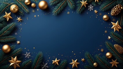 Elegant Gold and Blue Christmas Festive Border Design Perfect for Holiday Cards and Invitations