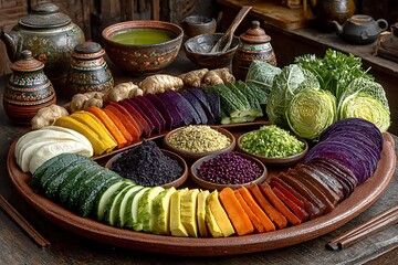 Rainbow colored vegetable slices for healthy meal high resolution picture