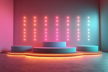 Circular podium with vibrant neon background for product display presentation