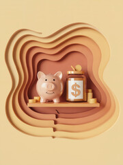  Paper Cut Style Piggy Bank and Dollar Sign &ndash; Saving Money Concept