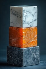 Stacked marble cubes in contrasting colors, focusing on texture and design