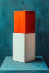 Colorful geometric composition with one orange and one white cube