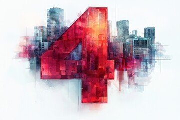 Abstract red number four with a modern urban background design