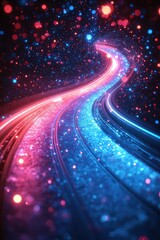 Abstract background with vibrant trails of blue and red neon lights