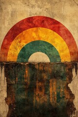Colorful retro-inspired artwork with abstract shapes and textured vintage design