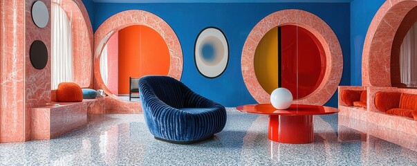 Vibrant interior design with bold shapes and distinctive modern style
