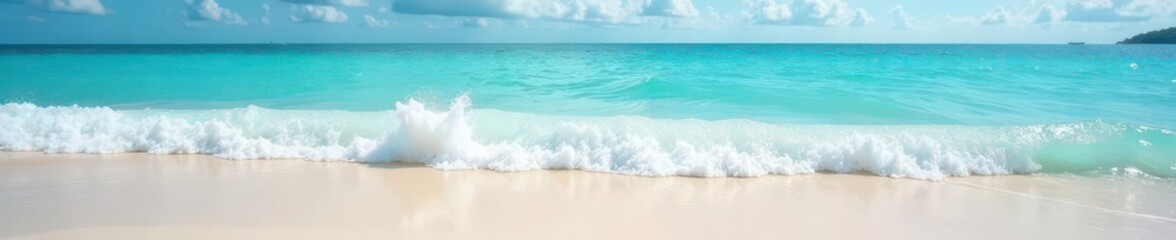 Gentle waves lap the Seychelles shore, creating soft foam, summer, sun, tropical