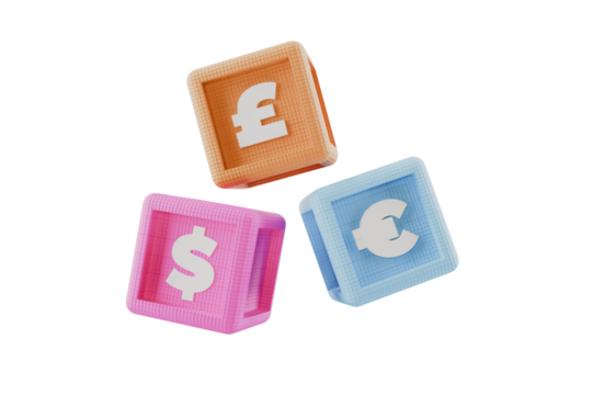 toy building blocks with currency symbols, transparent background