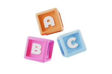 ABC alphabet building block cubes, on transparent background