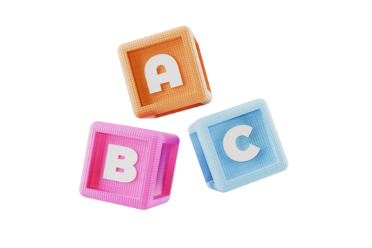 ABC alphabet building block cubes, on transparent background - Powered by Adobe