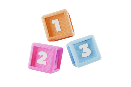 building blocks spelling 1 2 3 isolated on transparent background