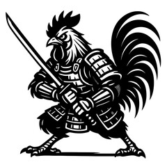 A rooster in samurai armor stands poised with a katana, ready for battle. a symbol of strength. capturing the essence of samurai spirit and bravery. vector illustration