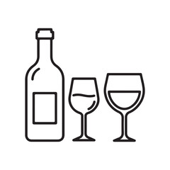 Minimalist line icon wine bottle and glass