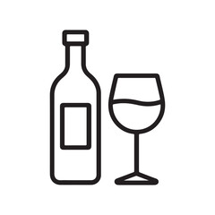 Elegant wine bottle and glass outline illustration
