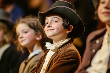  Children's school play celebrates USA Independence Day with historical costumes and joyful participation