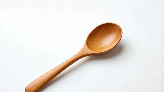 Wooden spoon isolated on a white surface, kitchen utensil for cooking and serving food with organic natural aesthetic