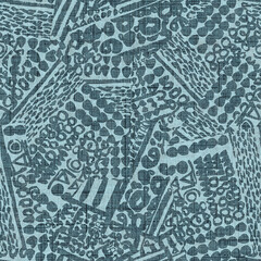 Indigo blue distress abstract seamless pattern. Fabric texture linen for masculine home decor. Cover and trendy fashion boro print in asian Japan fusion style.