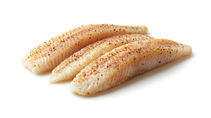 Three seasoned fish fillets arranged on a white surface ready for cooking and a healthy meal choice