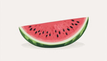 A watercolor illustration of a watermelon slice with seeds on a white background in a simple style
